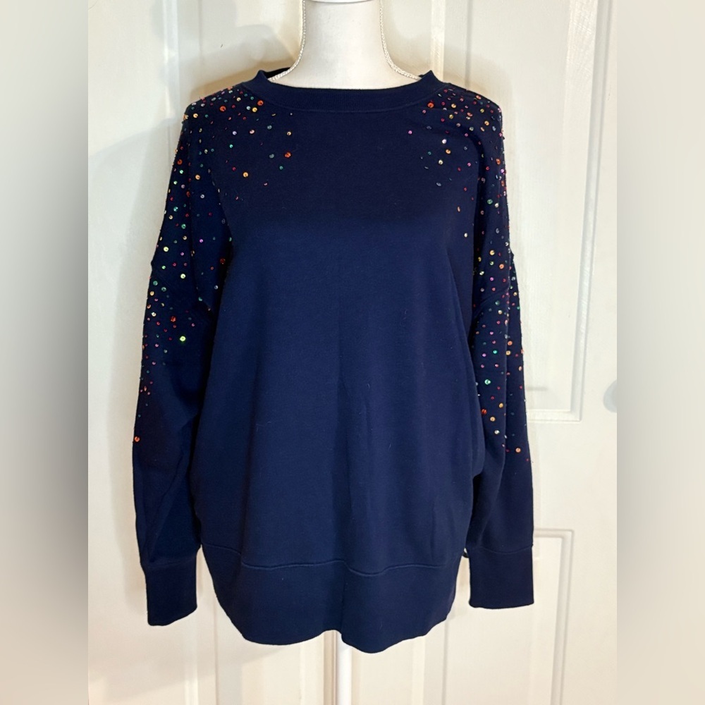 Crown & Ivy Navy sweatshirt with Sequins details. Size Large oversized